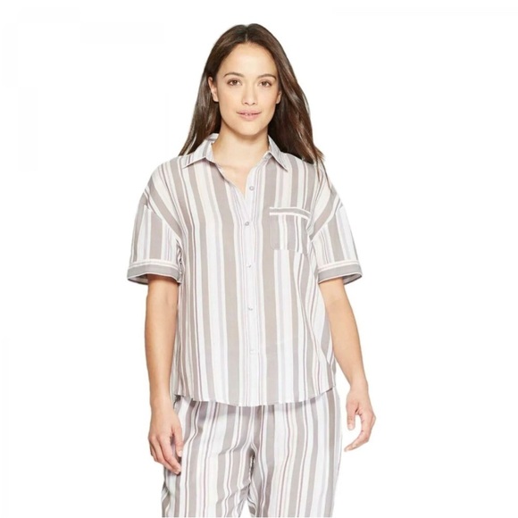 Stars Above Multicolor Stripe Short Sleeve Button Down PJ Shirt Sz XL - Picture 1 of 5